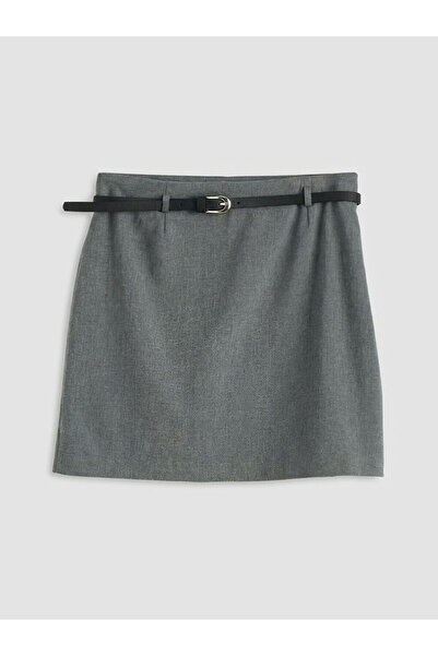LC Waikiki Gri Beli Kemerli Mini Etek
