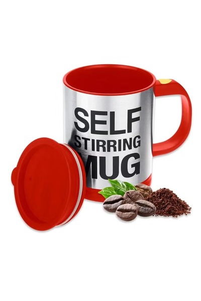 Generic Self-mixing electric beverage cup, silver/red/black