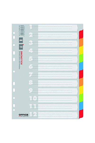 OFFICE products Separatoare carton color, A4, 170g/mp, 12 culori/set,