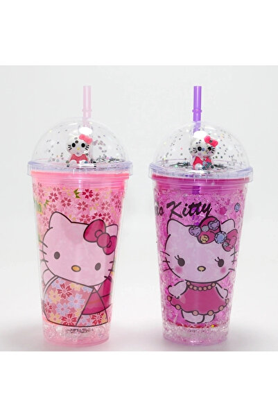 Genel Markalar Sevimli Hello Kitty Işıklı Pipetli Boncuklu Suluk & Bardak 400...