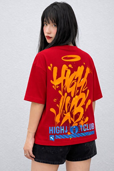 MARKATEM Γυναικεία Ανδρικά Μπλουζάκια High Club με τύπωμα oversized Unisex – ...