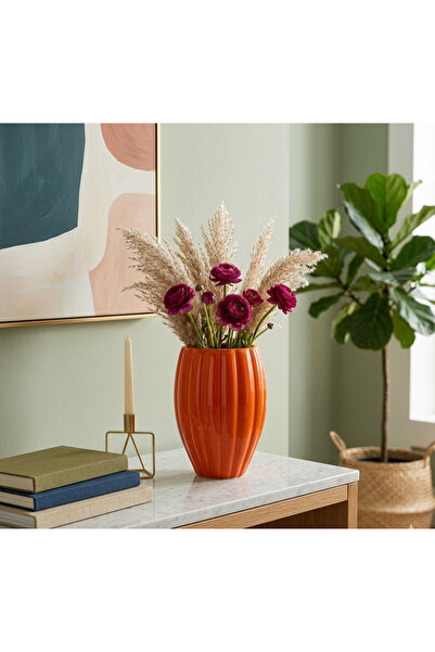 Velorahomee 15 cm Glazed Orange Ceramic Vase - Modern Handmade Decorative Flo...