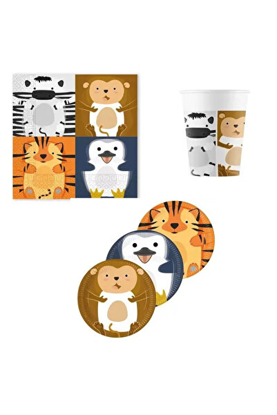 Procos Set de accesorii pentru petrecere Zoo Kids, 36 de piese, 33x33 maro