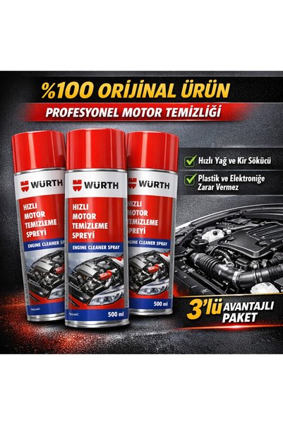 Würth Hızlı Motor Temizleme Spreyi 500 ml – 3’lü Paket Orijinal Ürün
