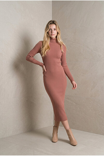 Fix Modalife Women's High-Neck Long-Sleeved Bodycon Corded Fabric Knitwear Mi...