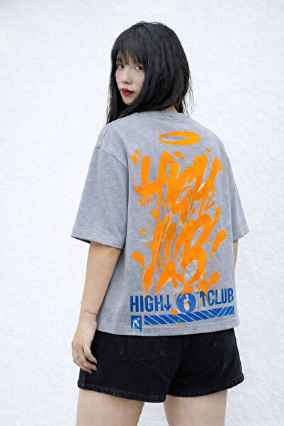 MARKATEM Γυναικεία Ανδρικά Μπλουζάκια High Club με τύπωμα oversized Unisex – ...