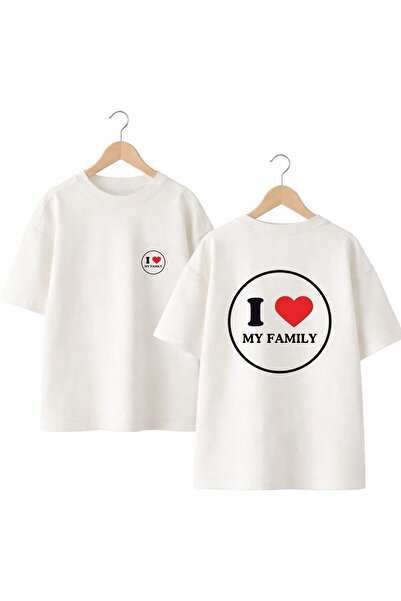 playwear My Family Back and Chest Printed %100 Cotton Oversized Loose Fit Reg...