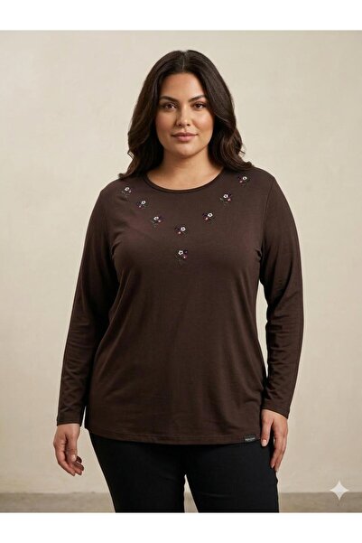 Orly More Viscose Fabric Mini Slit Plus Size Long Sleeve Combed Cotton Blouse