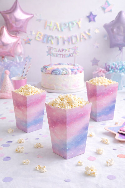 Partifabrik Gökkuşağı Geçişli Uzay Temalı Mısır Popcorn Kutusu 8 Adet