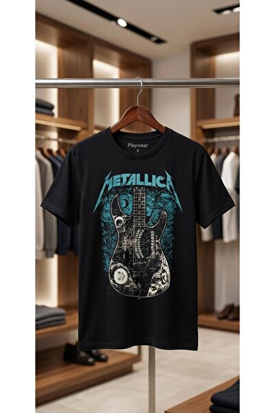 playwear Μπλουζάκι Metallica Guitar με στάμπα, 100% βαμβακερό, υπερμεγέθη, χα...