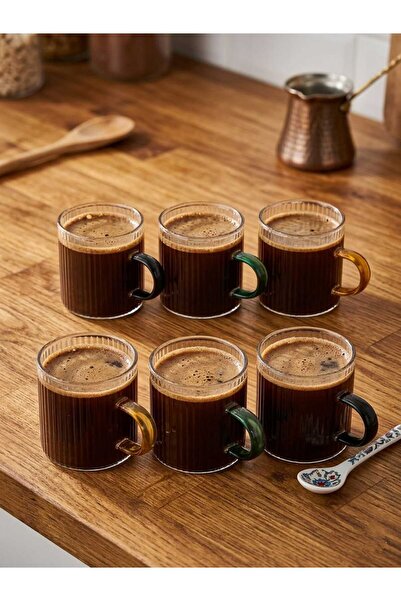 humazeyy 6 kişilik borsiklat kahve fincanı renkli kulplu cam espresso bardağı
