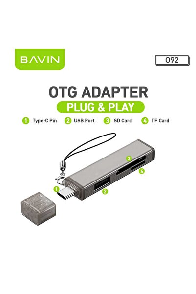 Bavin 3-in-1 USB 2.0 card reader supporting TF + SD + USB OTG at 480 Mbps, co...