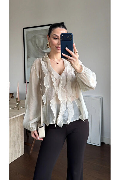 My Blog Taş Ruffle Detail Sheer Blouse - 5023