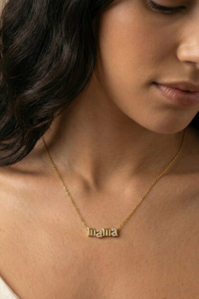 Minon Jewelry Minimal Mama Kristal Taşlı Harf Gold Kolye Anneye Hediye 14K Al...