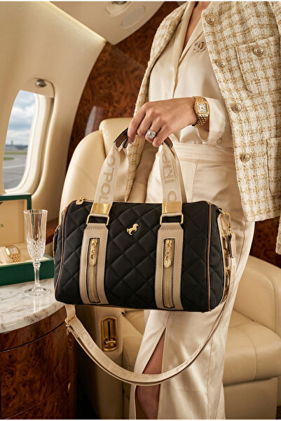 Çanta Trend Miami Polo Club Quilted Cylinder Women's Shoulder Bag with Gold A...