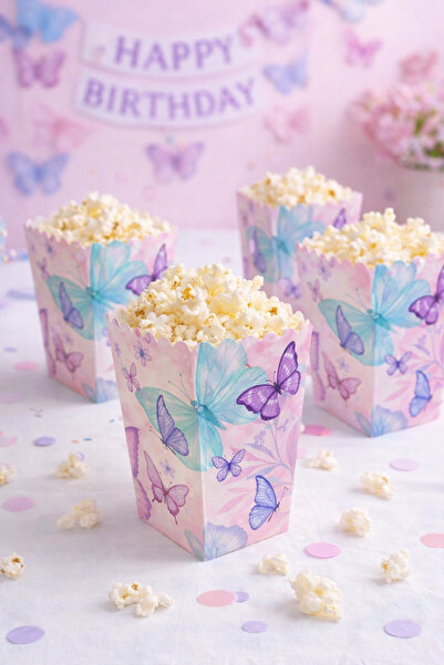 Partifabrik Cutie de carton pentru popcorn de porumb liliac cu tematică flutu...