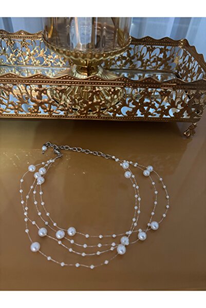 SmY Bag Tasarım choker krem rengi incili kolye