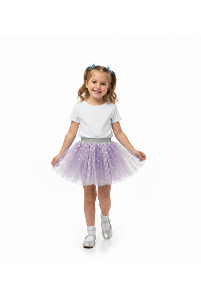 Dudese Girl's Sparkling Heart Patterned Lilac Tutu Skirt with Glittery Silver...