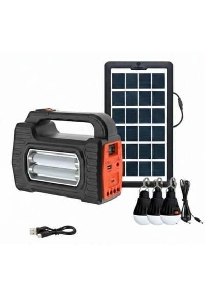 SP Portable solar power system with charging panel, LED spotlight, and three ...