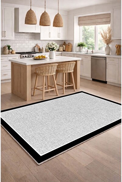 VOPTEKS Gri Siyah Halı Mutfak Halısı Makinede Yıkanabilir Halı Kaymaz Taban Halı