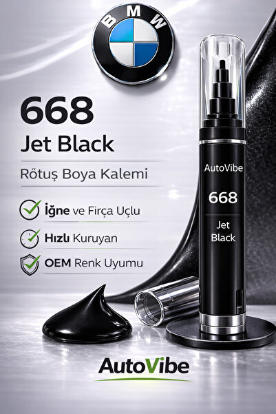 AutoVibe BMW Rötuş Boya Kalemi 668 Jet Black - Jet Siyah 2si1arada Çizik Gide...