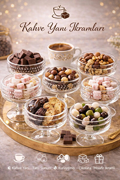 Maridet Çizgi Desenli Ayaklı Cam Sunum Kasesi Kahve Yanı Lokum Çikolata Kuruy...