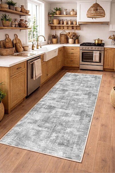 VOPTEKS Gri Halı Mutfak Halısı Makinede Yıkanabilir Halı Kaymaz Taban Halı