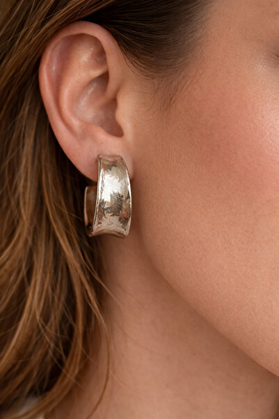 Takıtolia Zoya Flat Forged Hoop Silver Gray Color Retro Vintage Bijouterie Ea...