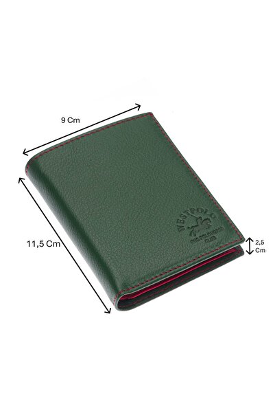 Westpolo Hakiki Deri Bol Kart Bölmeli Erkek Cüzdan - Yeşil-Kırmızı