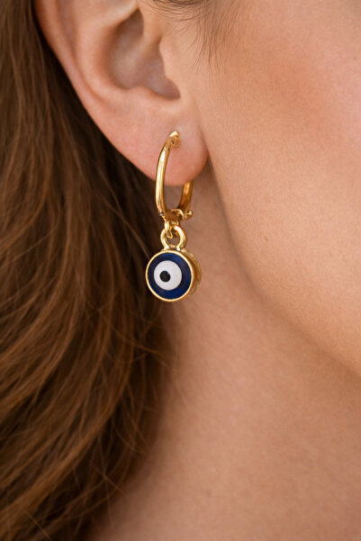Takıtolia Zeyese Gold Nazar Beaded Dangle Gold Color Framed Earrings