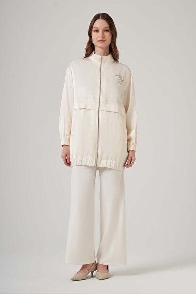 Nuss 6043 Taş İşlemeli Bomber Kap – Ekru