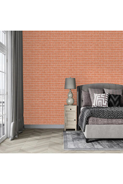 OEM Χαρτί ταπετσαρίας, σε πορτοκαλί όψη τούβλου, ρολό 0,53 x 10 μέτρα