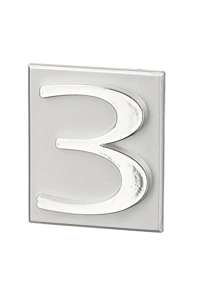 OEM Αριθμός σπιτιού "3", για πύλη/πόρτα, αυτοκόλλητο, PVC, 40 x 47 mm, ασημί
