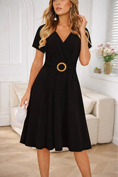 Femella Women Fashion Γυναικείο κοντομάνικο φόρεμα διπλό πέτο με γιακά μπροστ...