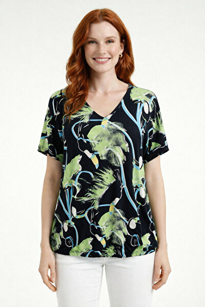 Neden Tekstil Γυναικεία μπλούζα με φύλλα σχέδια, λαιμόκοψη ποδηλάτου και άνετ...