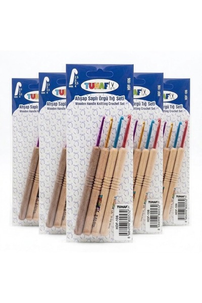 Tuhafix 5 adet Ergonomik Ahşap Saplı Metal Uçlu Tığ Seti 5X4'lü Paket (2.5mm ...