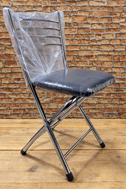 AKK TİCARET Katlanır Nikelaj Kaplama Metal Mutfak Balkon Bahçe Sandalyesi Siy...