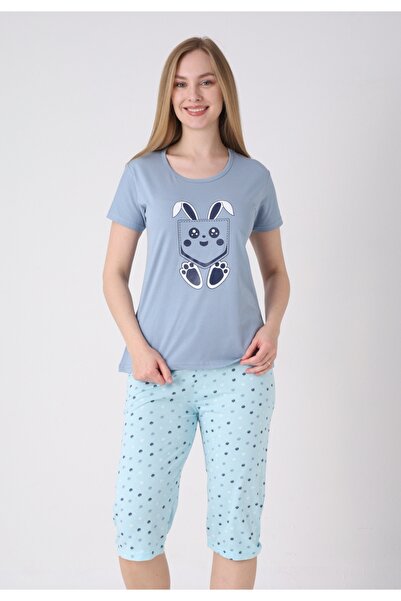 Serena Women's pajamas with Patterned , gray - Cotton t-shirt and 3/4 pants