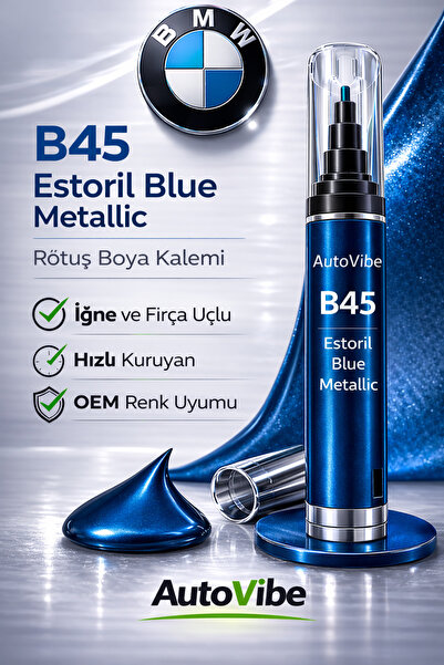 AutoVibe BMW Rötuş Boya Kalemi B45 Estoril Blue Metallic – Estoril Mavi Metalik