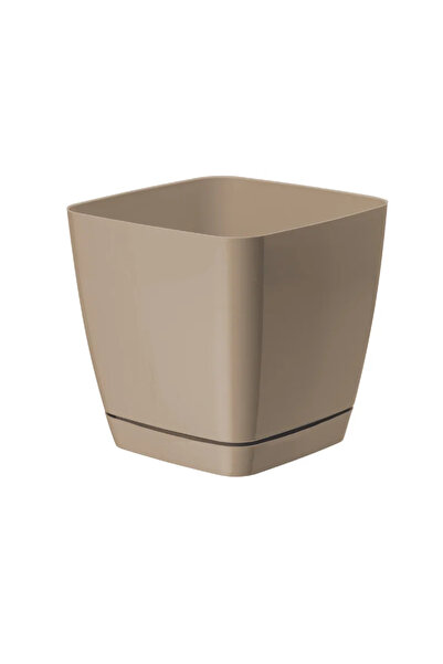 OEM Ghiveci flori Toscana, cu farfuie, plastic, 15 x 15 cm, maro