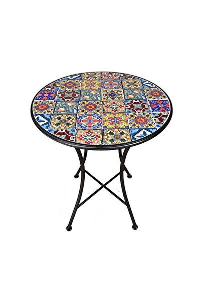 OEM Μωσαϊκό τραπέζι, στρογγυλό, μεταλλικό, διάμετρος 60 cm, ύψος 75 cm, πολύχ...