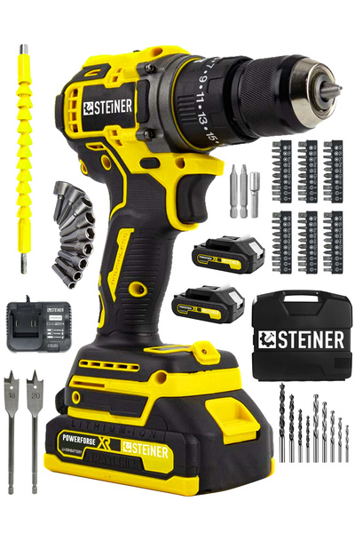 STEİNER 21v Çift Akü Kömürsüz Motor Çelik Mandren Darbeli Akülü Vidalama Şarj...