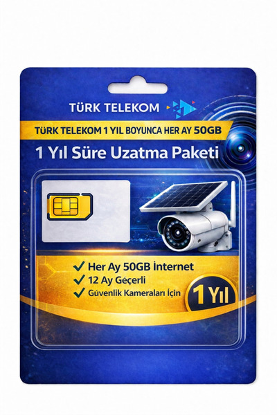 TRCharger Güvenlik Kamerası Sim Kart Hattı 1 Yıl Süre Uzatma – Aylık 50GB İnt...