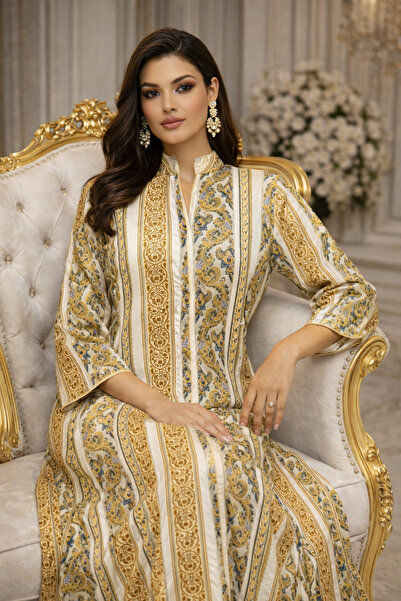 THOGUE جلابية نسائية فخمة نقشة ذهبية شرقية