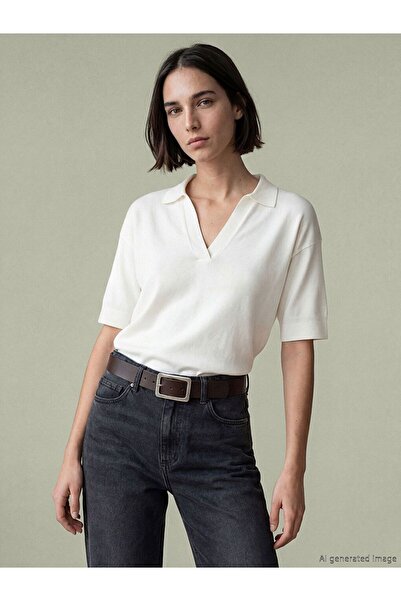 LC Waikiki Lcw Vision White Polo Collar Oversize Women's Knitwear Sweater