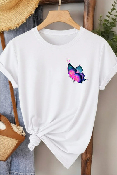 l'eivor Tricou din bumbac cu imprimeu fluture colorat