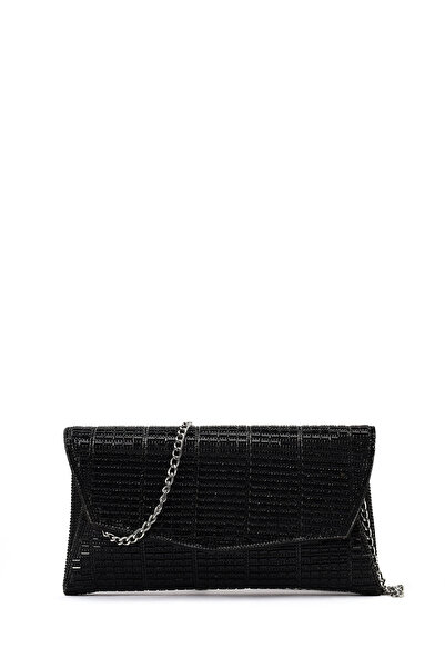 Derimod Women's Black Long Chain Strap Piece Stoned Mini Evening Dress Portfo...