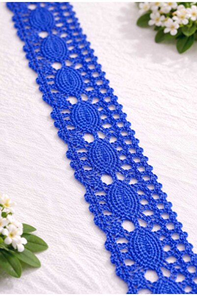 ULUPAMİR Crochet with Blue Flower Motif D Lace Stripe-F Eyelet Embroidery Kop...