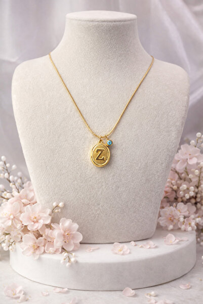 Yush aksesuar Z HARFLİ MADALYON GOLD RENK ÇELİK KOLYE