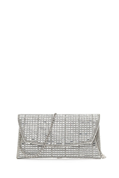 Derimod Women's Silver Long Chain Strap Stone Mini Evening Dress Portfolio Ba...